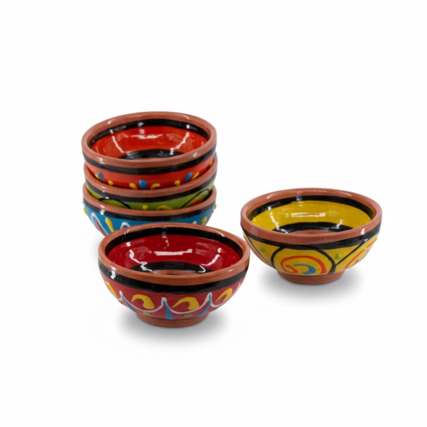 Cactus Canyon Ceramics Spanish Terracotta 5-Piece Tiny Super Small Mini-Bowl (Pinch Bowls) Set, Multicolor