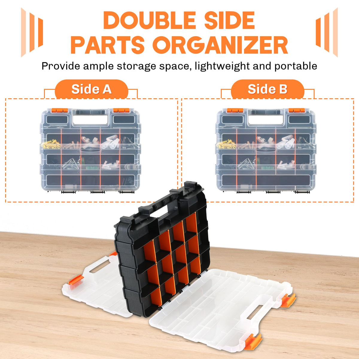 weyleity Small Parts Organizer | Storage Case Tools Box Organizer 34-Compartments Double Side Organizer Box with Removable Dividers for Small Hardware, Screws, Bolts, Nuts, Nails, Beads, Jewelry (1)
