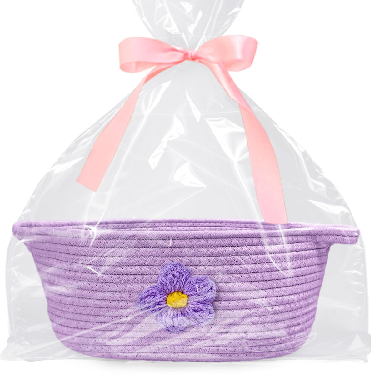 Esme L&H Gift Basket Empty with Bag & Ribbon, Large Capacity Gift Basket,-12"x9"x6", Gift Boo Baskets Empty, Versatile Cotton Rope Storage for Small Items, Baby, Pet Toy(Purple)