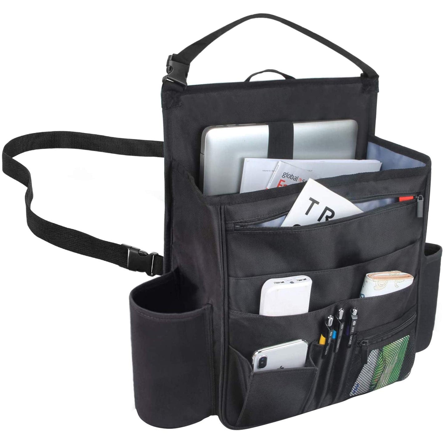 Luxja Car Seat Storage Organiser, Car Seat Organiser Front, Car Seat Back Storage Bag with Laptop & Tablet Storage, Black