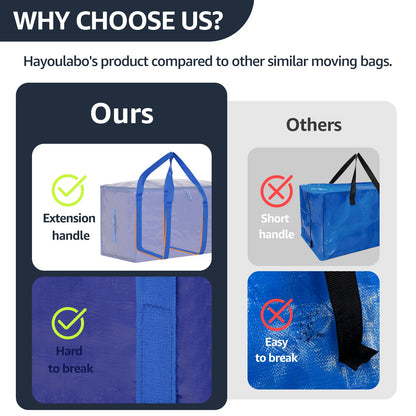 Moving Bags Heavy Duty Extra Large, Moving Boxes, Moving Supplies Essentials, Blue Storage Bins with Lids, Plastic Packing Totes, Storage Bags for Clothes with Handles & Zippers(Blue, 4 Pack)