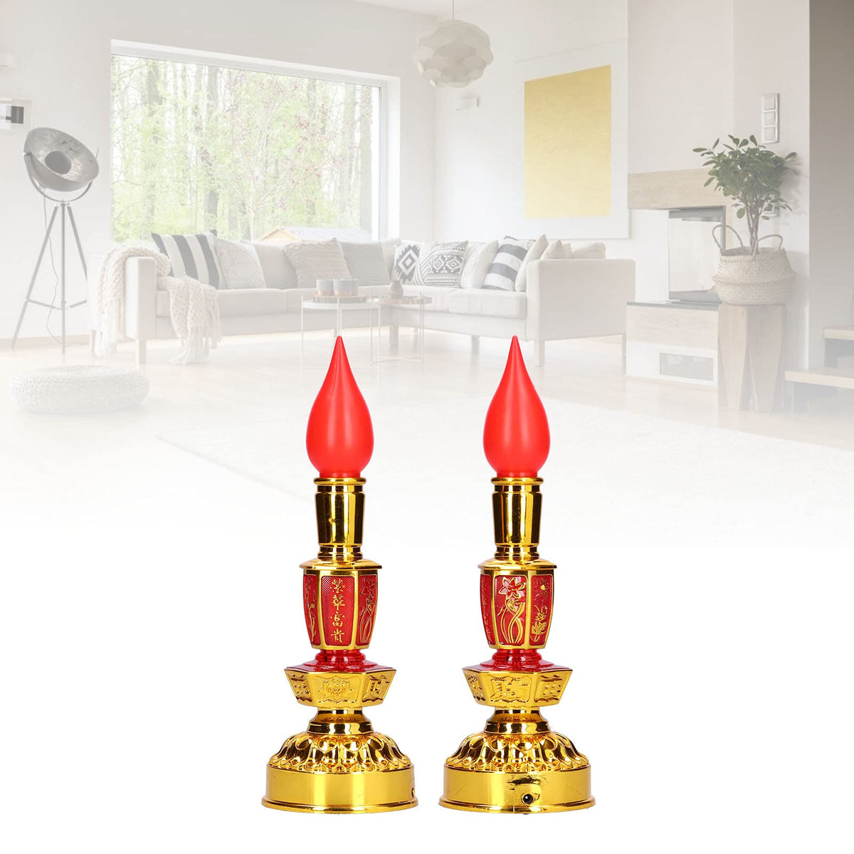 Buddhist Decor, Candle Lamp Chinese Style Traditional Retro for Office for Home for Meditation(Double Bright Electric Candle)