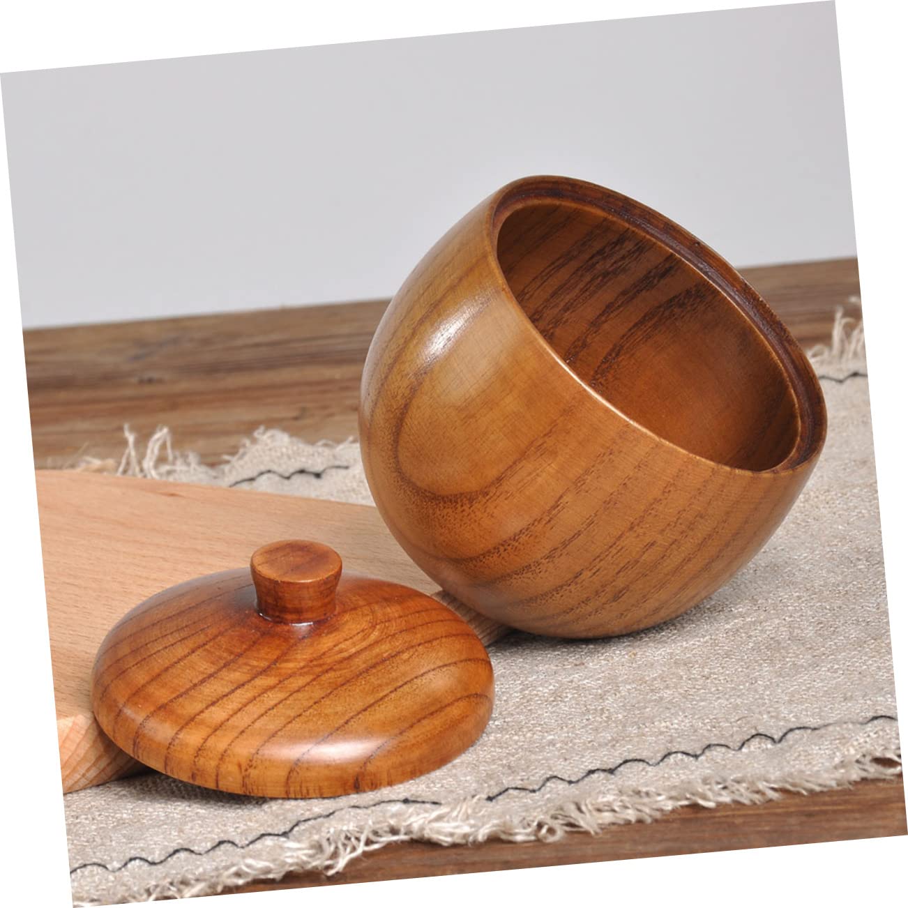 Garneck Elegant Wood Grain Condiment Pot Spice Organizer Lids Wooden Seasoning Jars for Salt Spices Seasonings Kitchen Box Lid Wood Condiment Container