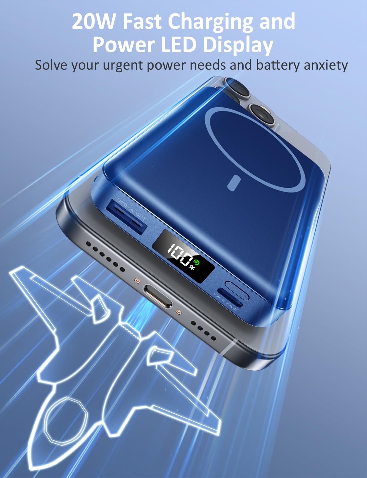 Magnetic Portable Charger, 10000mAh Power Bank, 5 in 1 Portable Charger with Built in Cable, 20W Fast Charging for Magsafe Battery Pack Compatible with iPhone 17/16/15/14/13/12 Pro/Pro Max Series