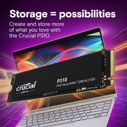 Crucial P310 1TB SSD M.2 2280 NVMe PCIe Gen4 Internal Gaming SSD, Up to 7,100MB/s, Laptop & Desktop (PC) Compatible, Solid State Drive - CT1000P310SSD801