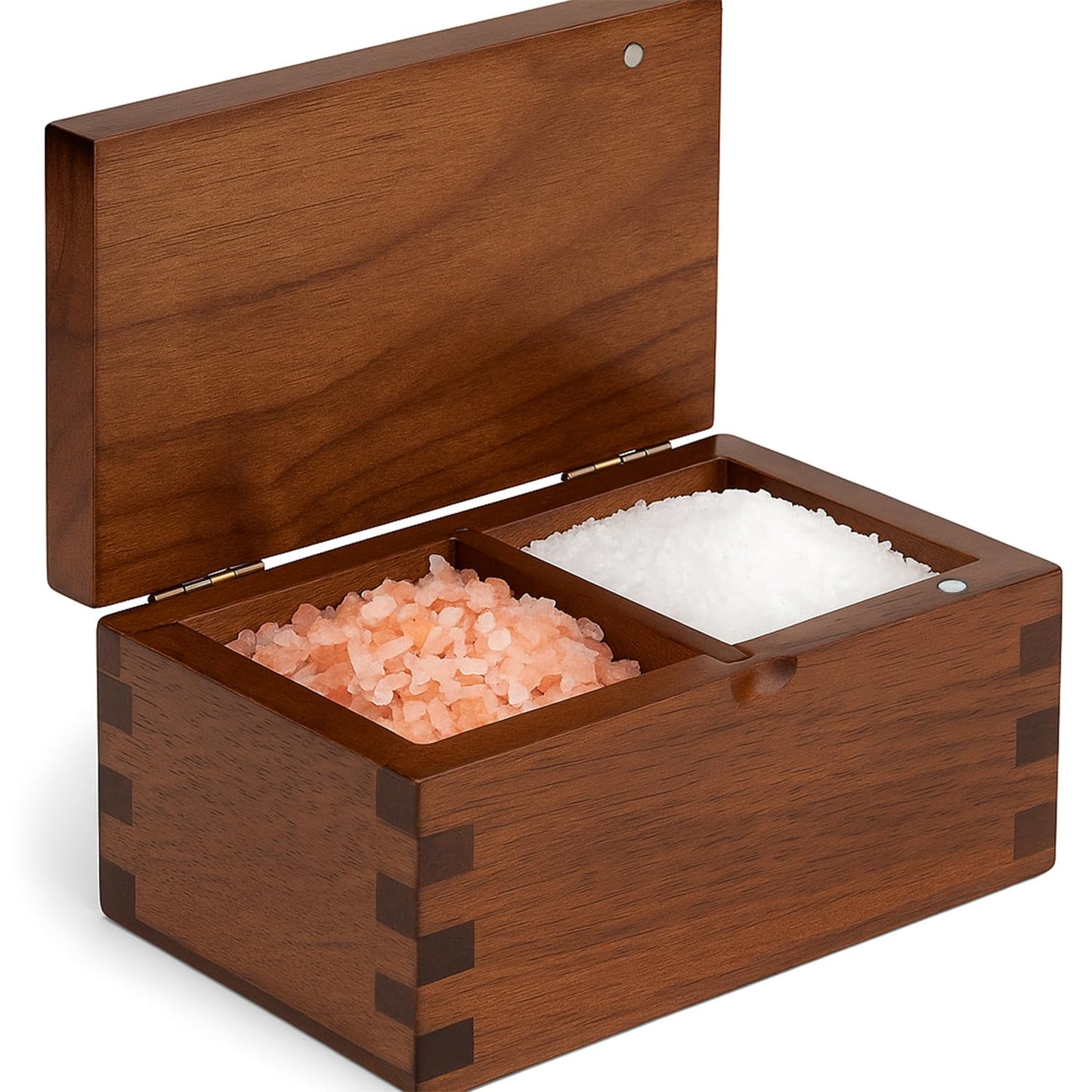 Demigo Salt Cellar Acacia Wood Salt Box with Flip Lid, 5.6x3.6x3 Inches 20 oz Large Storage Space, Perfect Container for Keeping Salt, Spice, Herbs or Favorite Seasonings (Dark Brown)