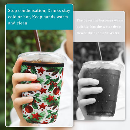 Reusable Iced Coffee Sleeve for Cold Drink Cups, Neoprene Insulator Cup Cover Holder Compatible with Starbucks Dunkin McDonalds Coffee - 3mm Thick (Large Size 30-32oz,Christmas tree style)