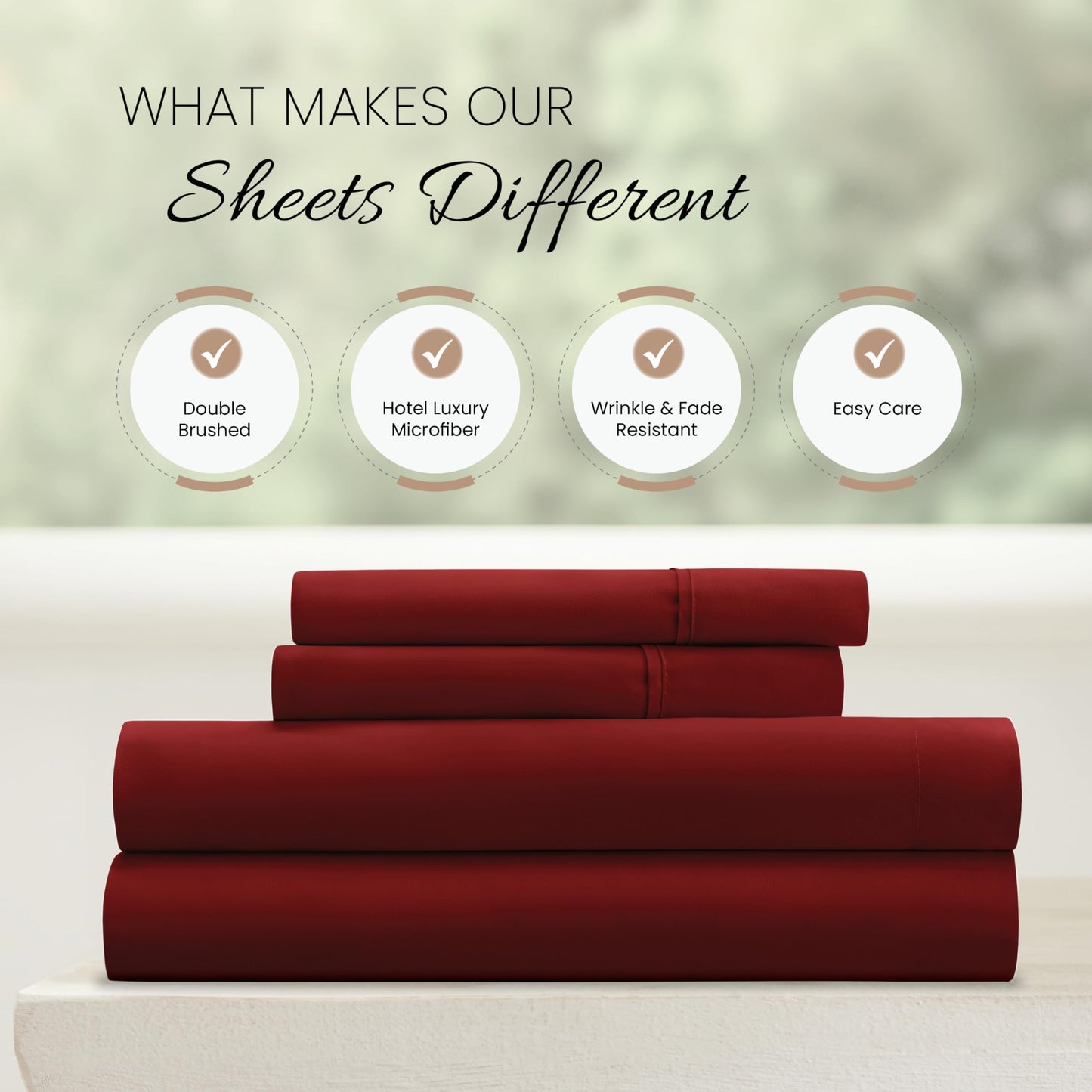 Linen Market Brushed Microfiber Full Sheet Set 4 Piece – Oeko-TEX Certified Ultra Soft & Wrinkle-Free - 16" Deep Pocket Sheets - Easy Care Full Size - Burgundy