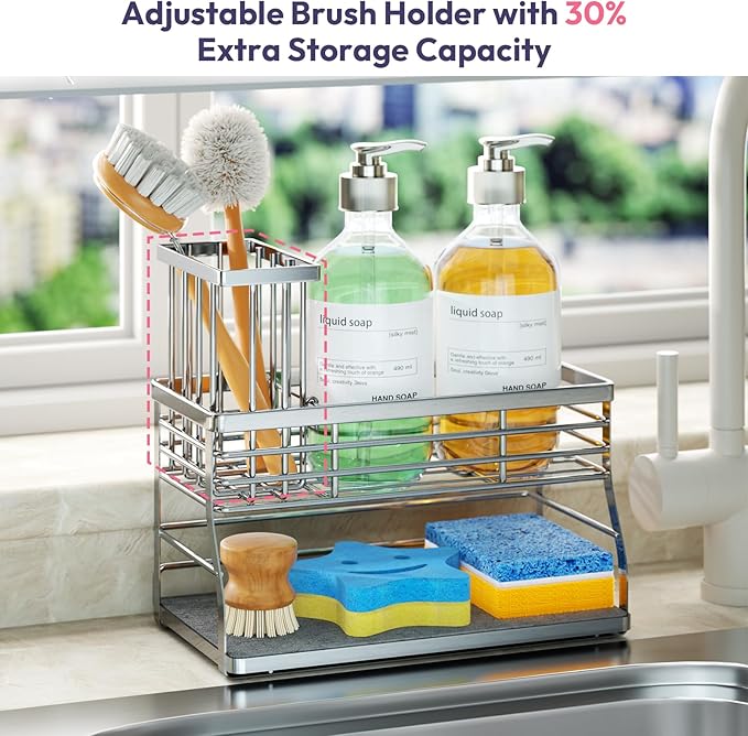 SWTYMIKI Kitchen Sink Caddy Organizer, 2 Tier Sponge Holder