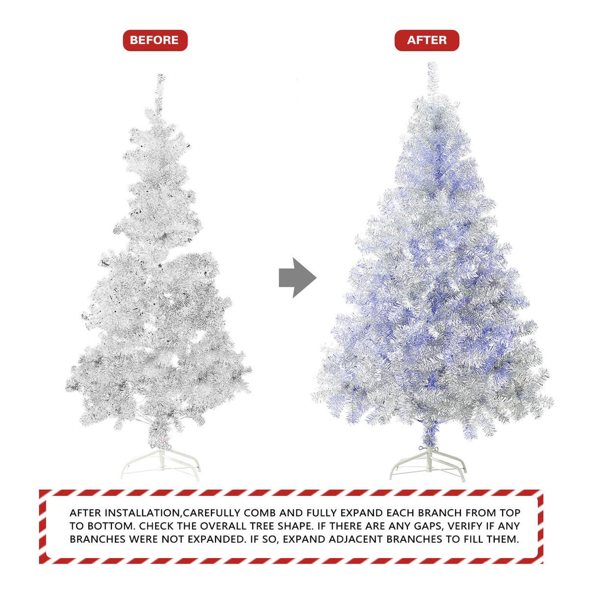 6Ft Artificial Christmas Tree with Metal Stand for Holiday Festival Parties Home Office Decor, 8 Modes 200 LED Blue Lights Included