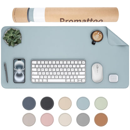 PROMATTOO Oversized Non-Slip Desk Pad Protector with Premium Gift Box – Vegan Leather Waterproof Laptop Mat for Keyboard & Mouse, Grips Desk Firmly – Large Office Pad– Morning Fog Blue