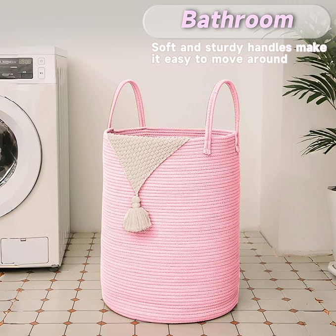 Large Woven Laundry Basket Hamper, 60L Cotton Rope Storage Bin
