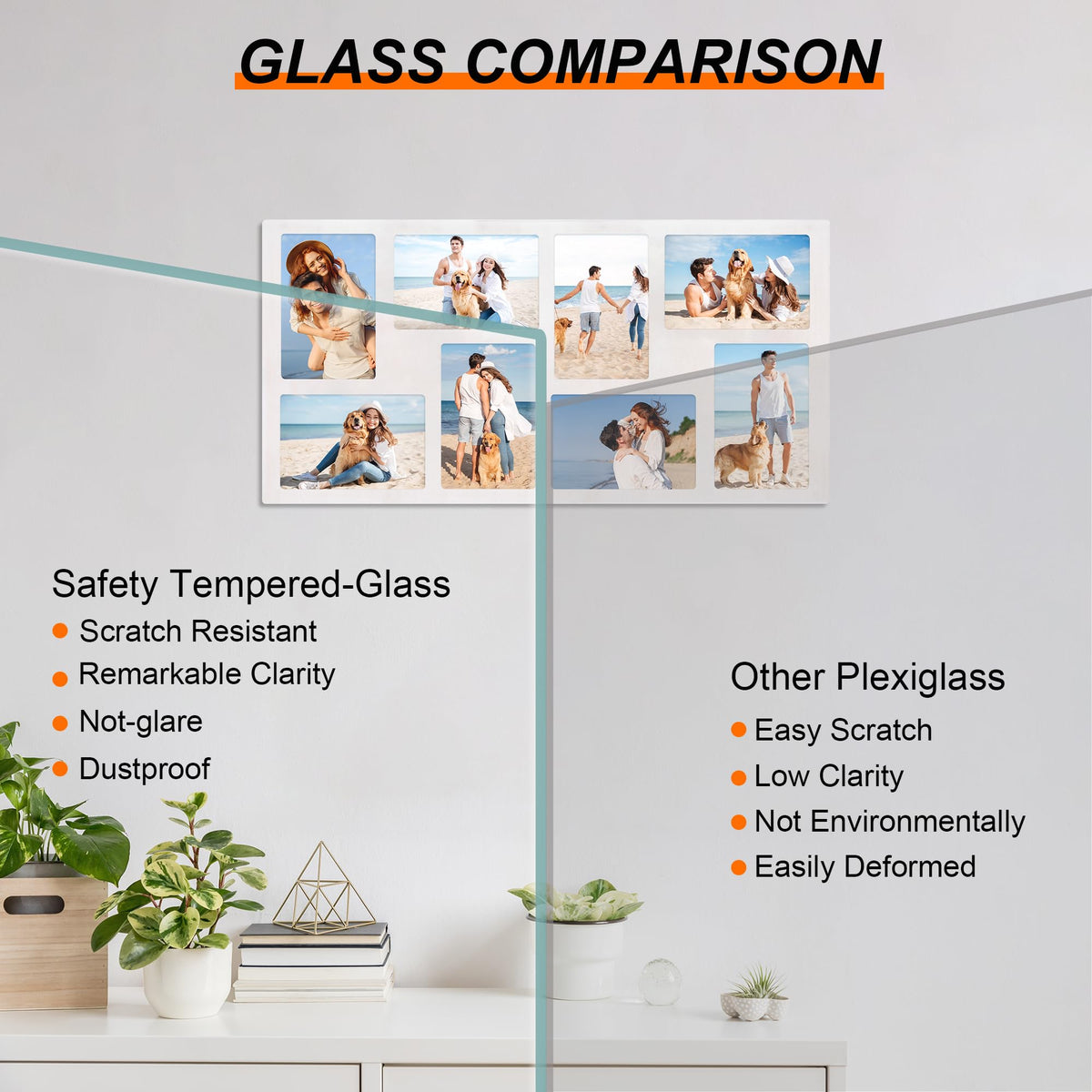 YESKAY 4x6 Picture Frame Collage for Wall Decor,Multiple Photo Collage Frames with Tempered Glass,8-Opening for 4 x 6 Picture Frames,Rustic White,1 Pack(OD:11.75X21in)