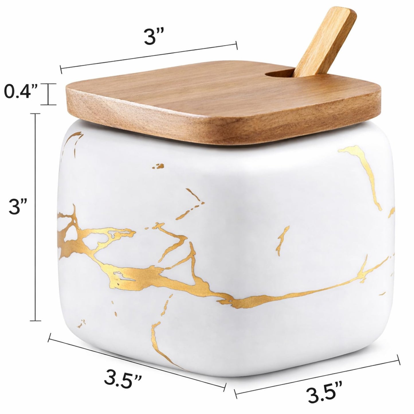 JFFLYIT Marble Ceramics Sugar Bowl Ceramic Seasoning Box Ceramic Spice Jars Porcelain Condiment Pots with Lid and Spoon (White)