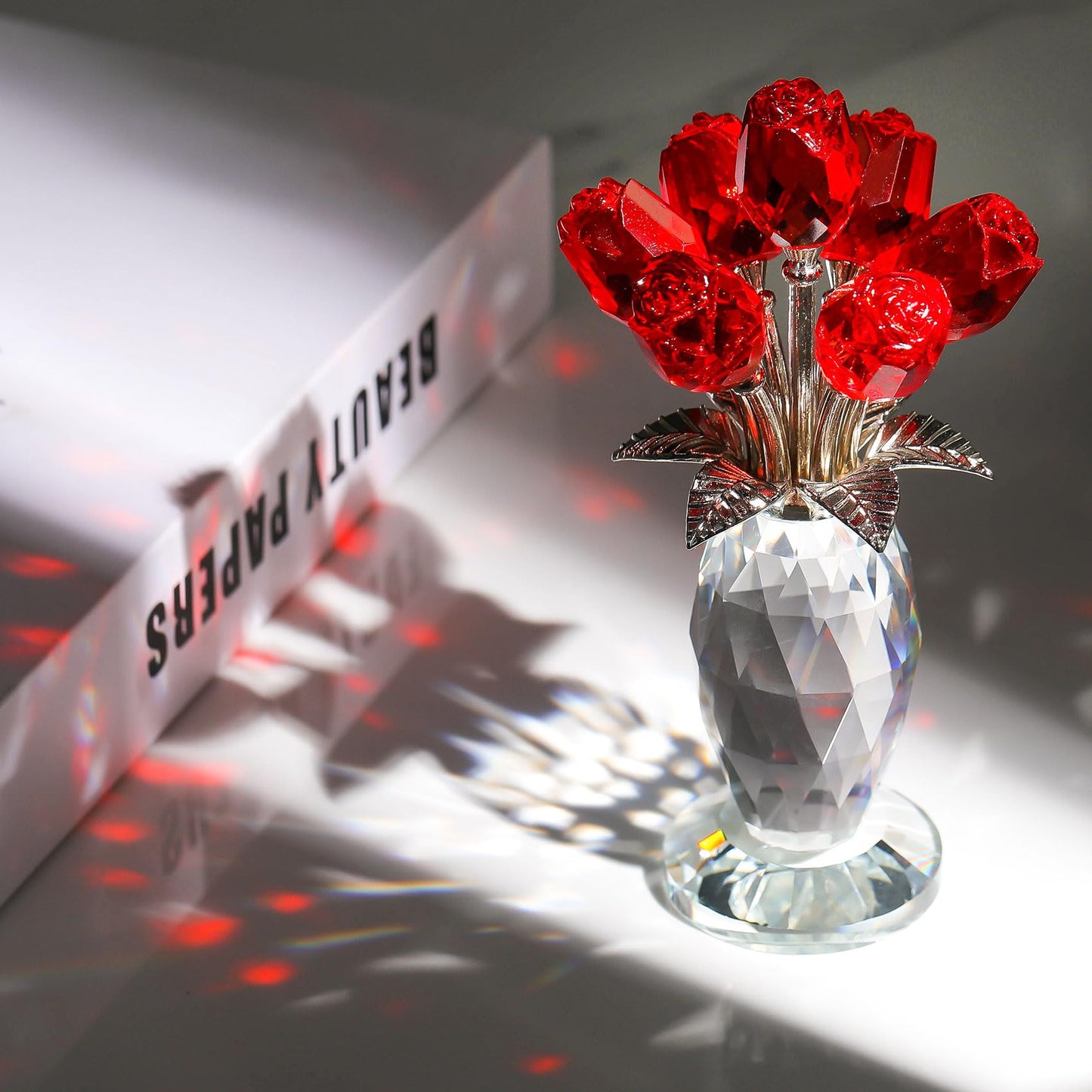 Movdyka Red Rose Crystal Flower Glass Roses Bouquet Gifts for Wife Mom