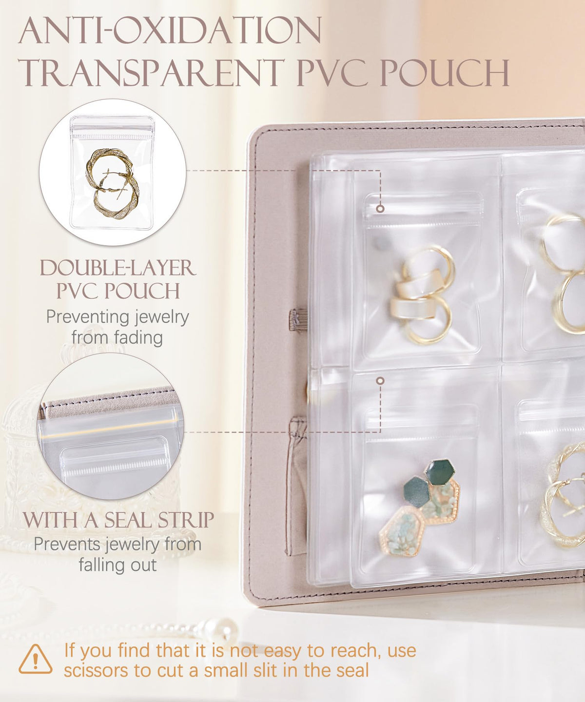 Homde Women Travel Jewelry Box: Storage Case with Plastic Pouches for Ring Necklace Earring - Organizer Gift for Birthday and Valentine's Day