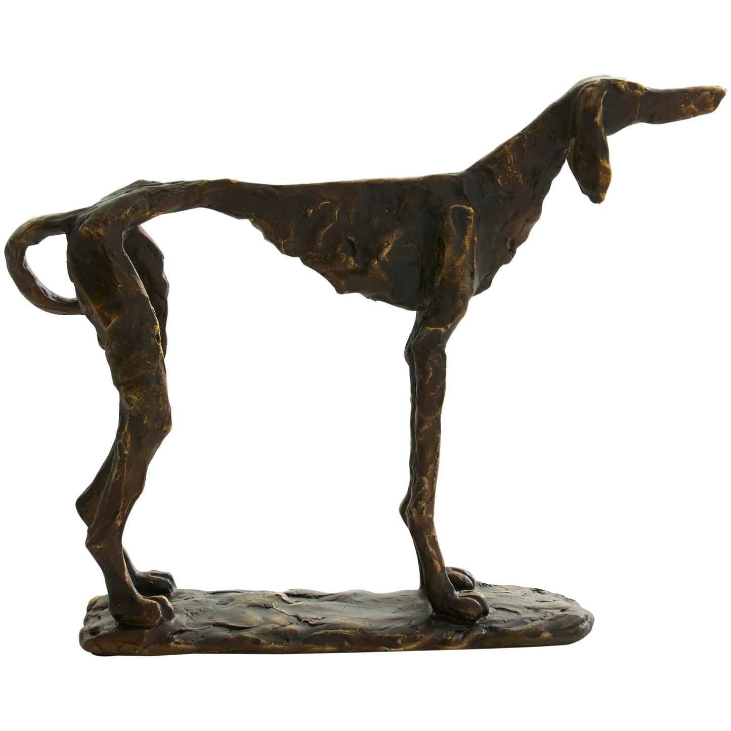 Deco 79 Polystone Dog Decorative Sculpture Distressed Slim Frame Home Decor Statue with Gold Accents, Accent Figurine 14" x 4" x 11", Bronze