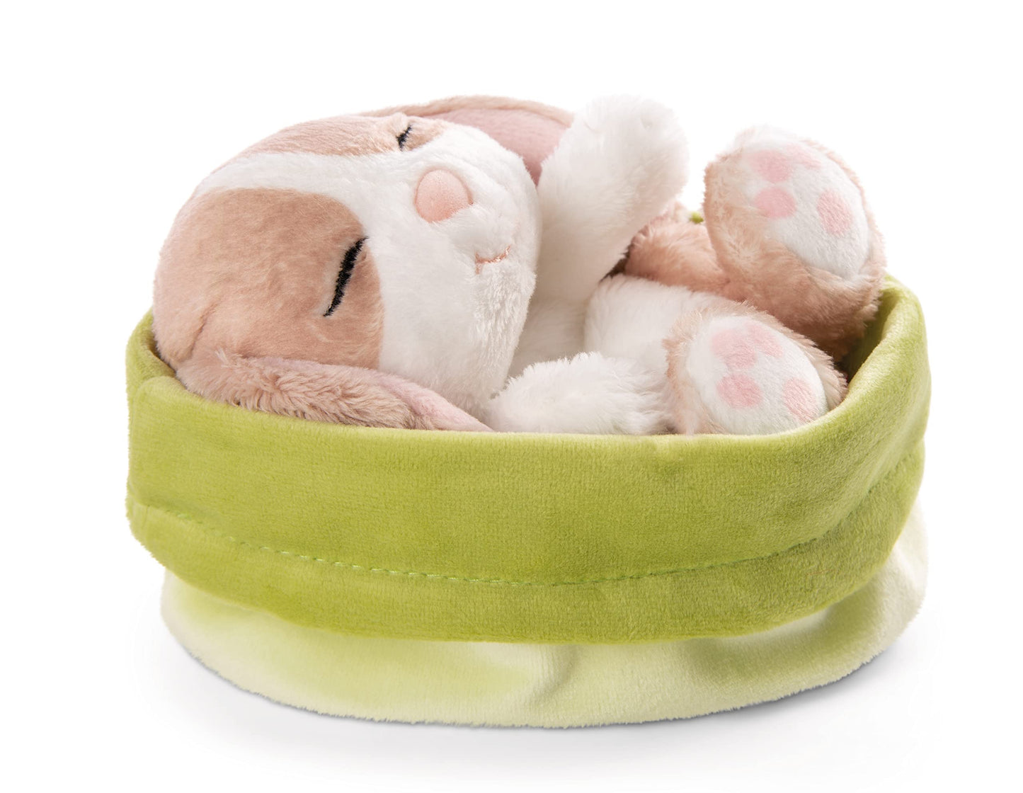NICI Soft Toy Sleeping Pets Bunny cappuccino in green basket 12cm