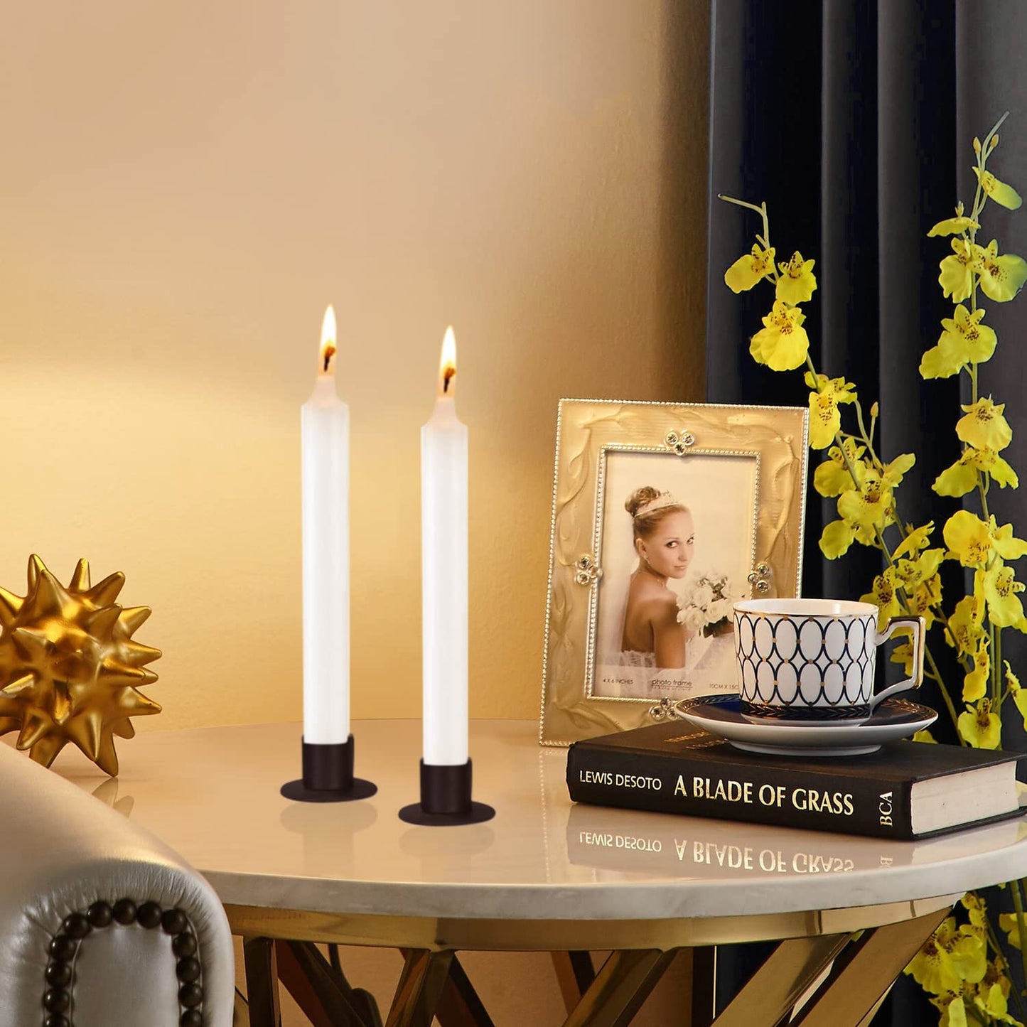 Gute Taper Candle Holder, Candle Holders for Pillar Candles, Matte Black Candlestick Holder Centerpieces for Home Decoration, Wedding Anniversary, Party, Housewarming Gifts,Set of 8,Round