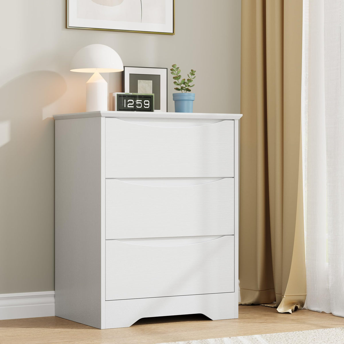 Garvee Wooden Dresser with 3 Drawers, Tall Modern Closet with Deep Storage, Large Chest of Drawers with Wide Top, Long Storage Dresser for Bedroom, Living Room, Hallway, Kids Room, White