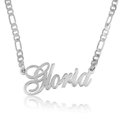 Beleco Jewelry Customize Name Necklace With Figaro Chain in Sterling Silver 925 Custom Name Plate Necklace With 15 Font Style - Personalized Any Name/Word Up To 11 Characters - Womans Mens Gift Ideas