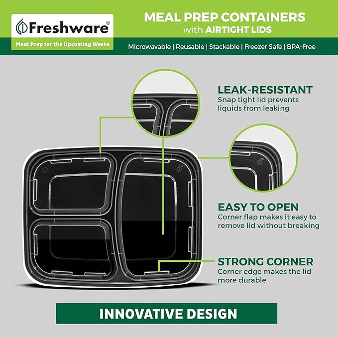 Freshware Meal Prep Containers 3 Compartment