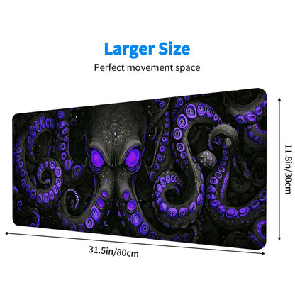 Octopus Gaming Mouse Pad, Black Purple Eye Monster Large Gaming Mouse Mat with Stitched Edges,Non-Slip Waterproof Rubber Base Mous Mat, XXL Extended Mouse Protector for Home Office, 31.5”x11.8”