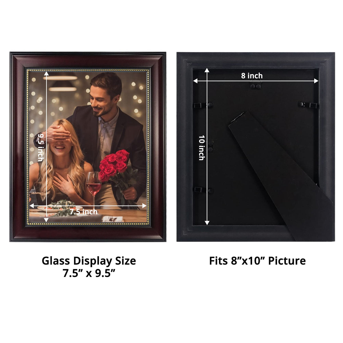 GraduatePro 8x10 Picture Frame for Tabletop Display and Wall Mounting Wooden 2 Pieces Mahogany with Gold Beaded Collage Brown