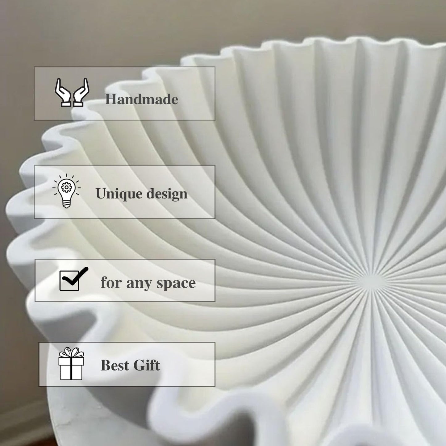 HUZHIBING Large Decorative Bowl,White Decorative Bowls for Home Decor - Ruffle Decor - Fluted Bowl - Scalloped Bowl-Stylish Key for Entry Table