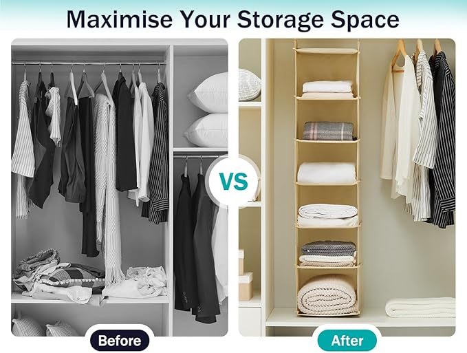 YOUDENOVA Hanging Closet Organizer, 6-Shelf Closet Hanging Shelves