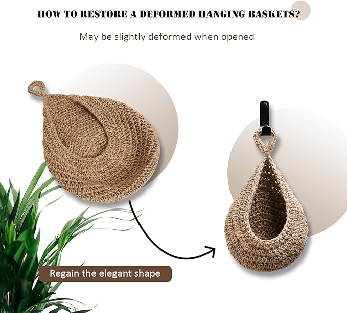 Hanging Fruit Large Basket Set of 3, Boho Wall Hanging Storage Basket