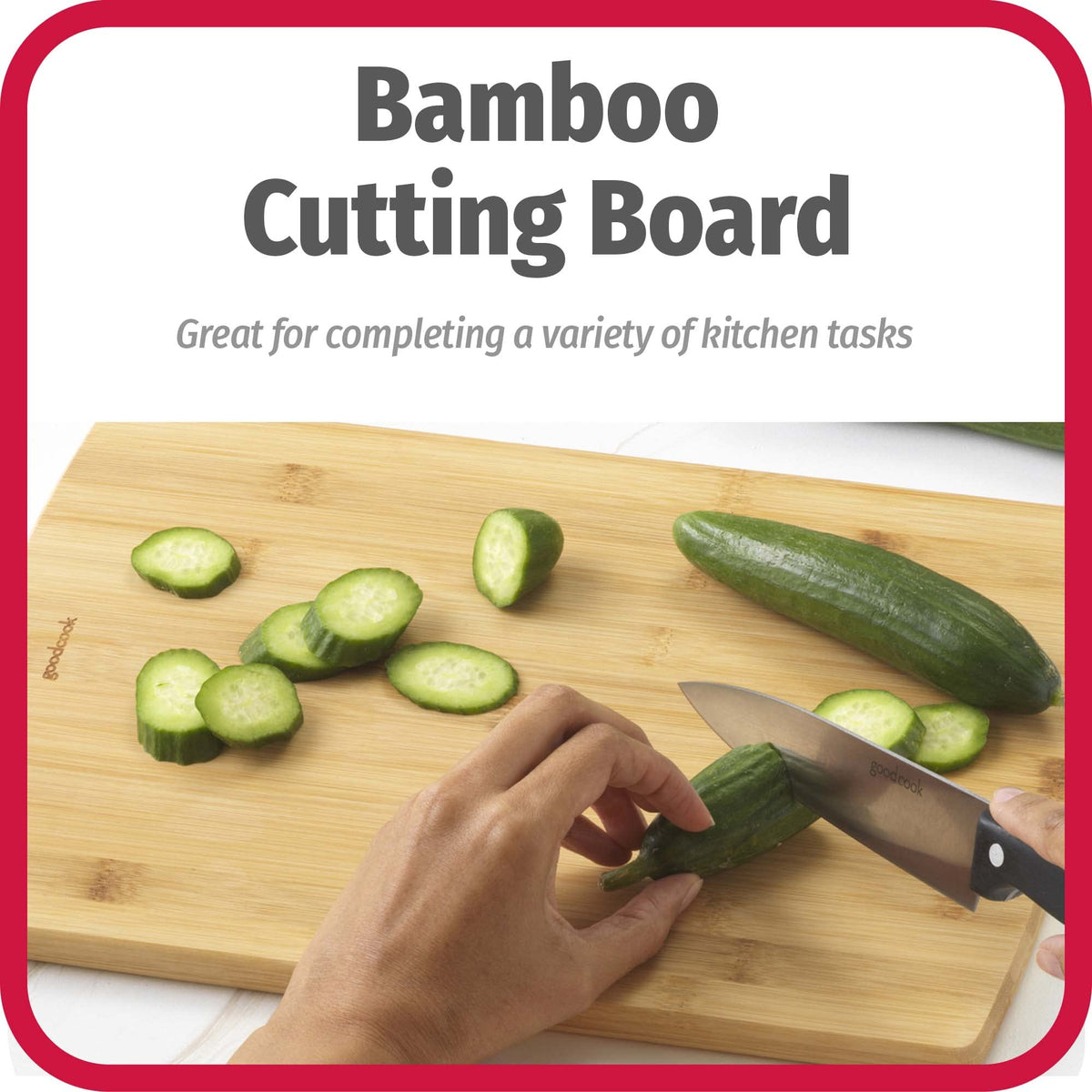 GoodCook Everyday 10" x 14" Bamboo Cutting Board, Durable Edge-Grain Wood, Moisture-Resistant, Knife-Friendly, Wooden Chopping Board for Kitchen, Low-Maintenance, Natural Bamboo