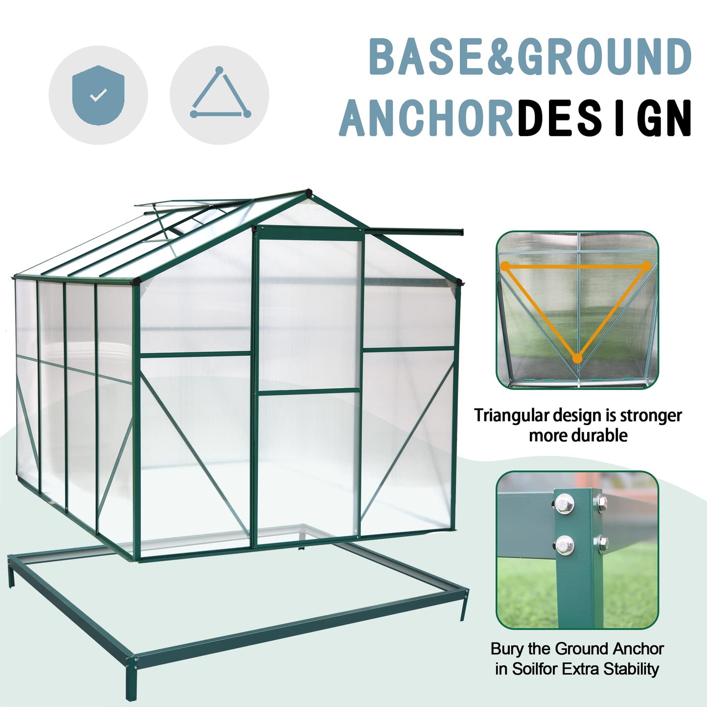 KEIKI 6x8 FT Polycarbonate Greenhouse Heavy Duty Walk-in Outdoor Garden Kit with Aluminum Frame, Sliding Door, Adjustable Roof Vent, Rain Gutter, UV Resistant All Season Backyard Green