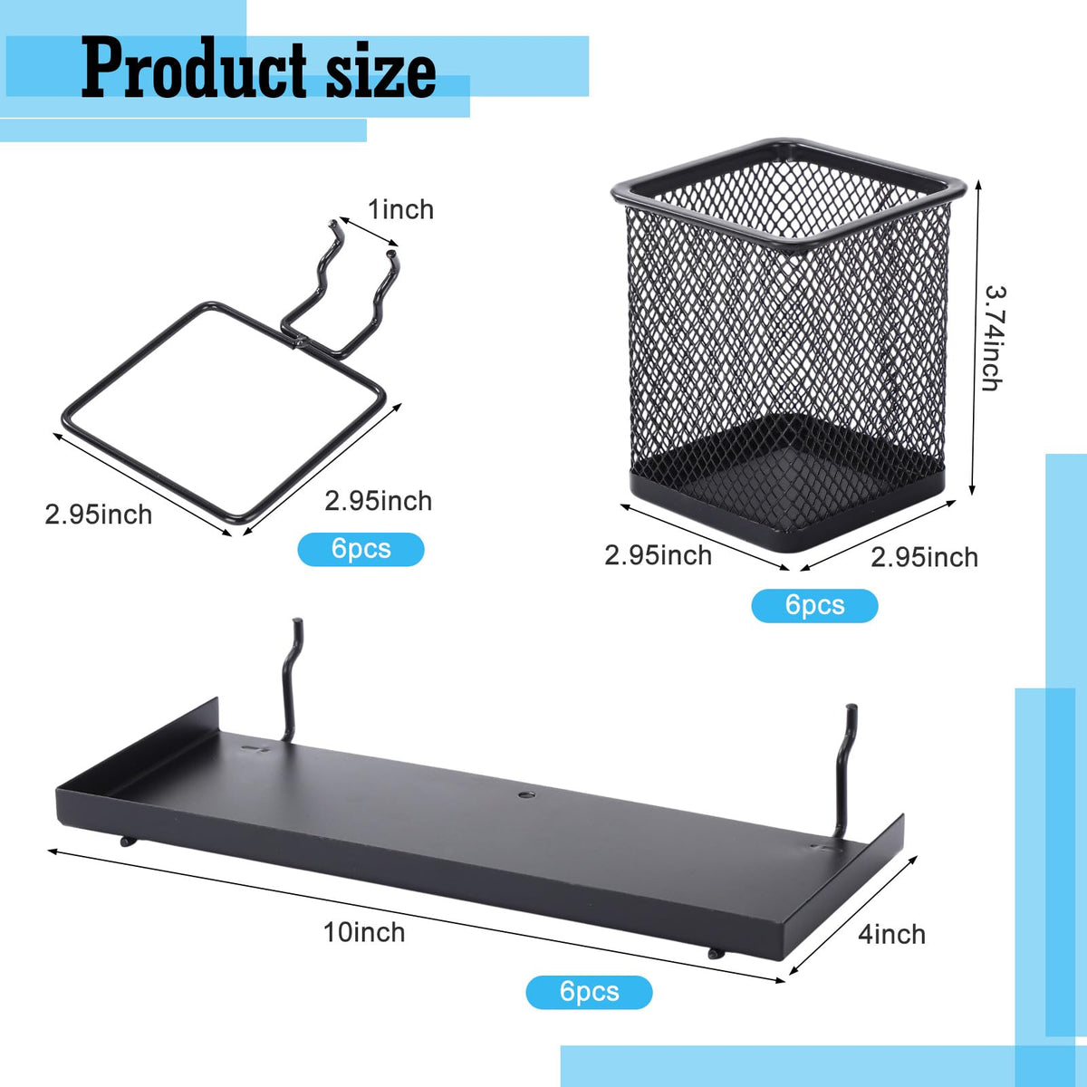 Tosstuki 12 Pack Pegboard Organizer Accessories - 6 Pegboard Pencil Cups Holder Peg Board - 6 Shelves Metal Shelf Brackets - Tools Storage Arrange System Kit for Office Garage Room