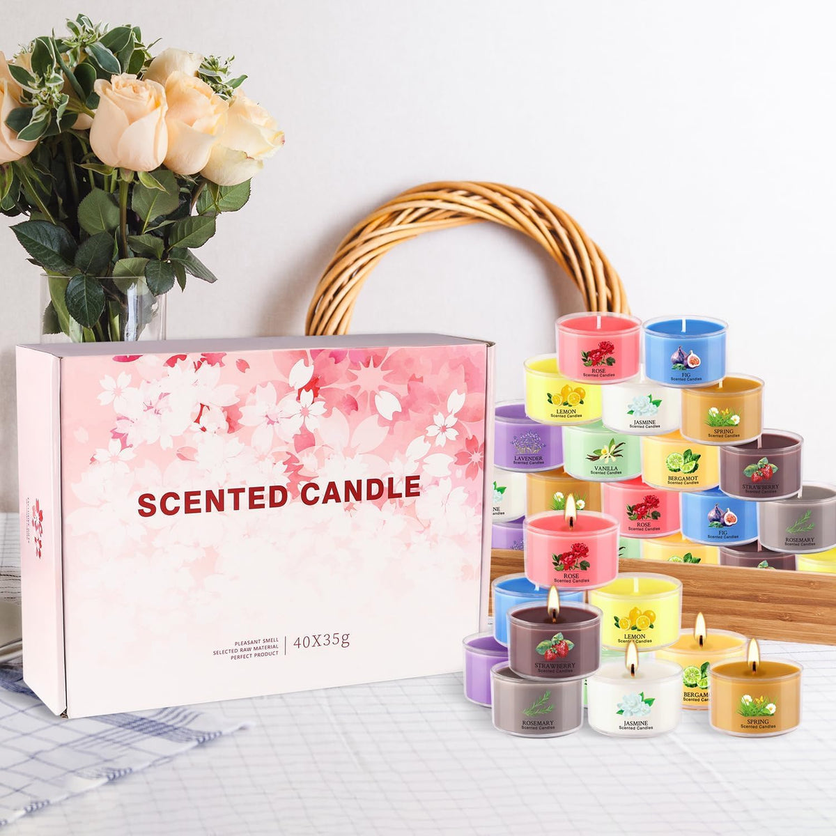 AYIQIW 40 Pack Scented Candle Set, 10 Fragrances, 35g Natural Soy Wax Candles with Smokeless Cotton Wicks, Ideal for Home Decor, Yoga, Meditation, Spa & Gifting.Mother's Day