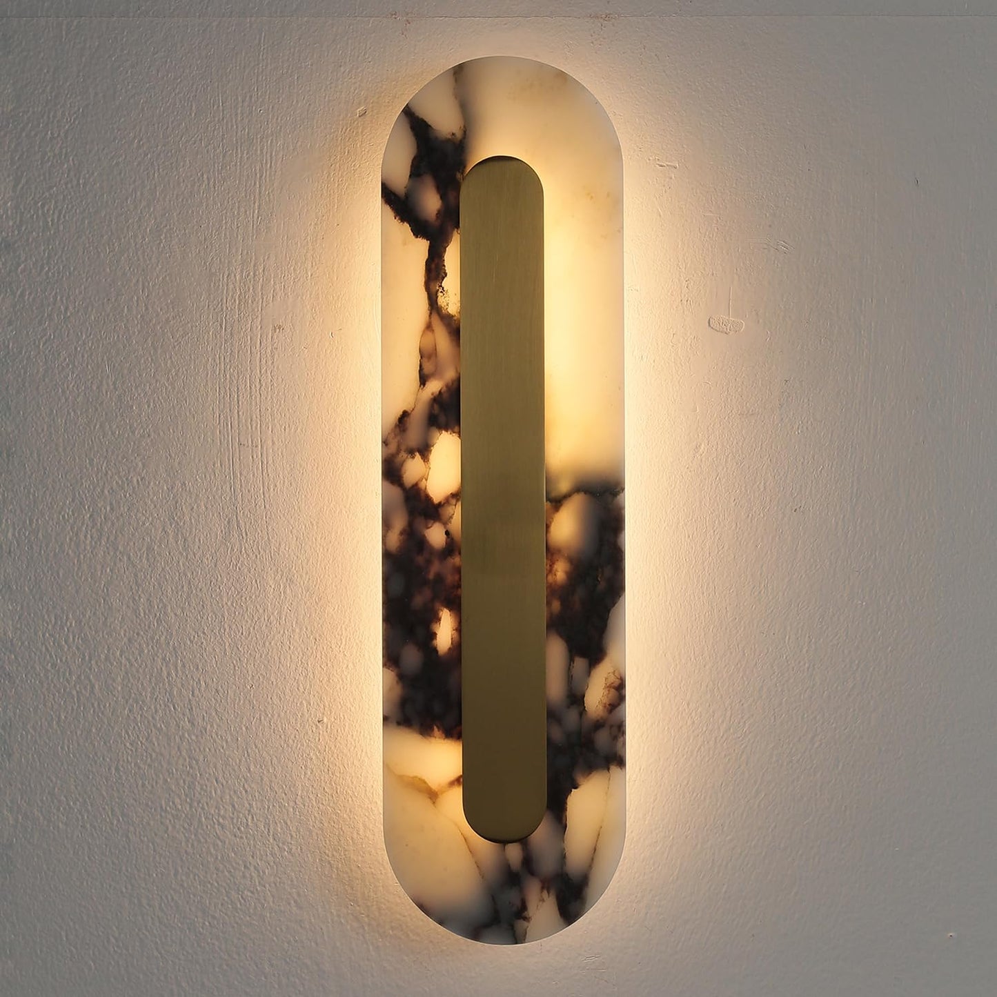 YMDHFS Alabaster Wall Sconce Oval Marble Wall Mount Light Gold Design Bathroom Vanity Light Natural Stone LED Warm Light for Living Room Bedroom Dining Room Hallway Indoor Lighting