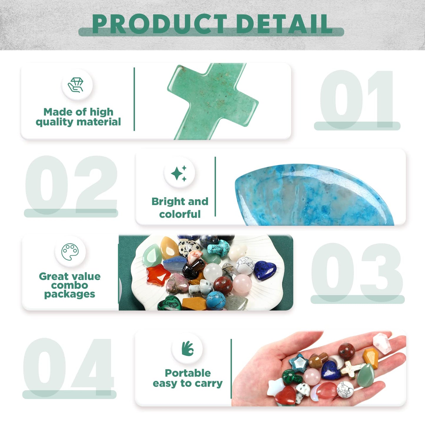 Nuenen 64 Pcs 0.8 Inch Mixed Hearted Crystal Worry Stone Gift Heart Shaped Healing Star Shape Moon Cross Coffin Gemstone Teardrop Palm Pocket Ball for Anxiety Stress Relief Gift Office Witchcraft