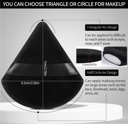 Pimoys 6 Pieces Powder Puff Face Makeup Sponge Soft Velour Triangle Powder Puffs Beauty Sponge Stocking Stuffers for Loose Powder (Black, Pink)