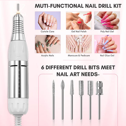 Makartt Electric Nail Drill - 35000RPM Rechargeable Efile with Coreless Motor, Nouvella Portable Nail Filer Machine for Acrylic Gel Removal with Drill Bits Set, Black