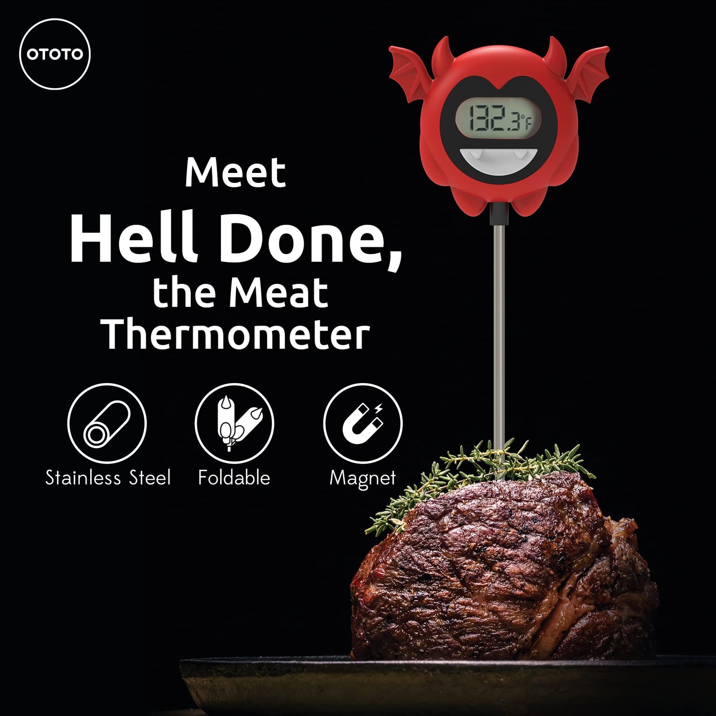 OTOTO Hell Done Halloween Meat Thermometer Digital - Spooky Food for Cooking, for Meat, Digital, Cooking Gifts, Cute Kitchen Gadgets