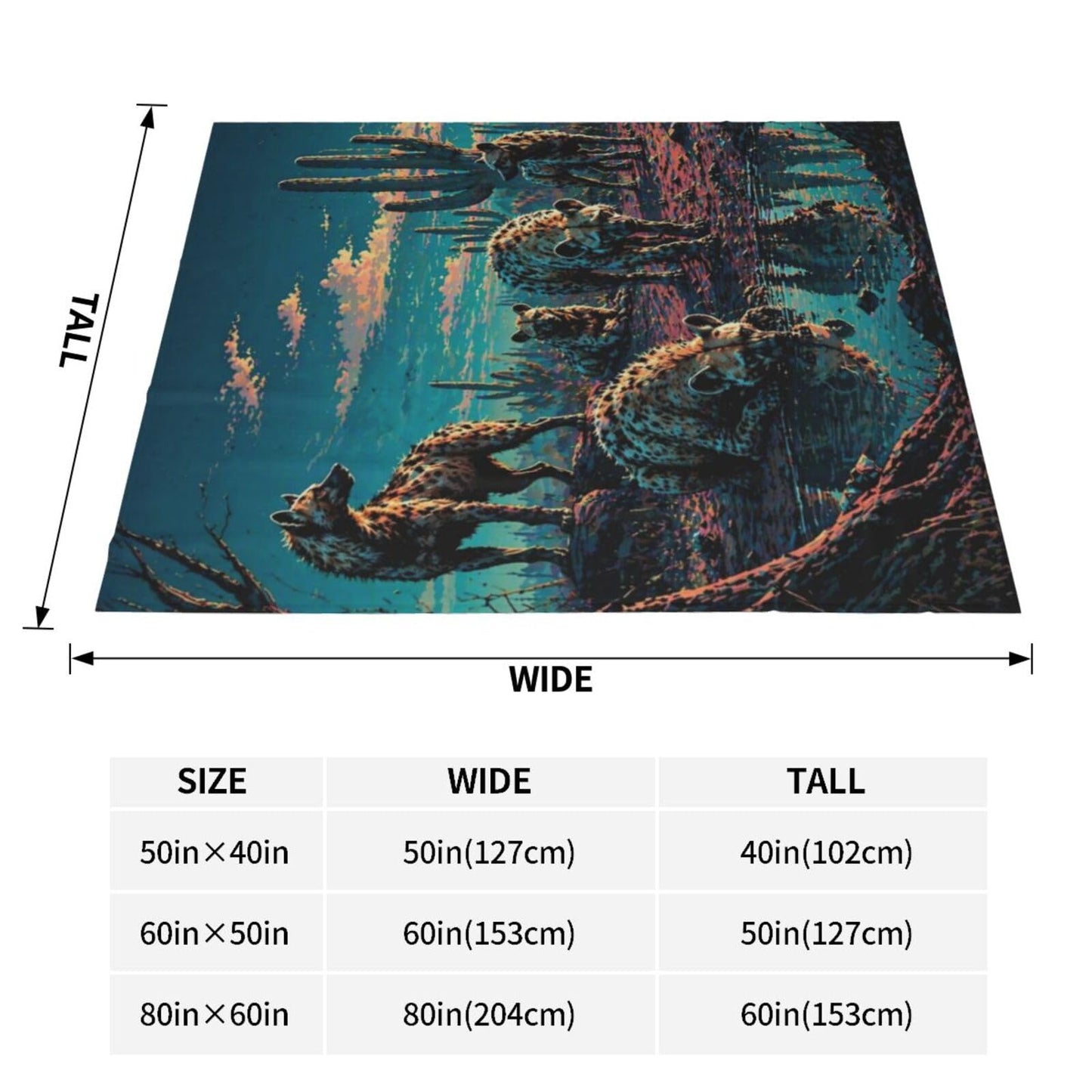 Qycazzw Hyena Blanket Gifts for Women Kids, Wild Animal Cactus Flannel Blankets, Warm Cozy Soft Throw for Bedroom, Camping, Couch, Decor 50x60 in