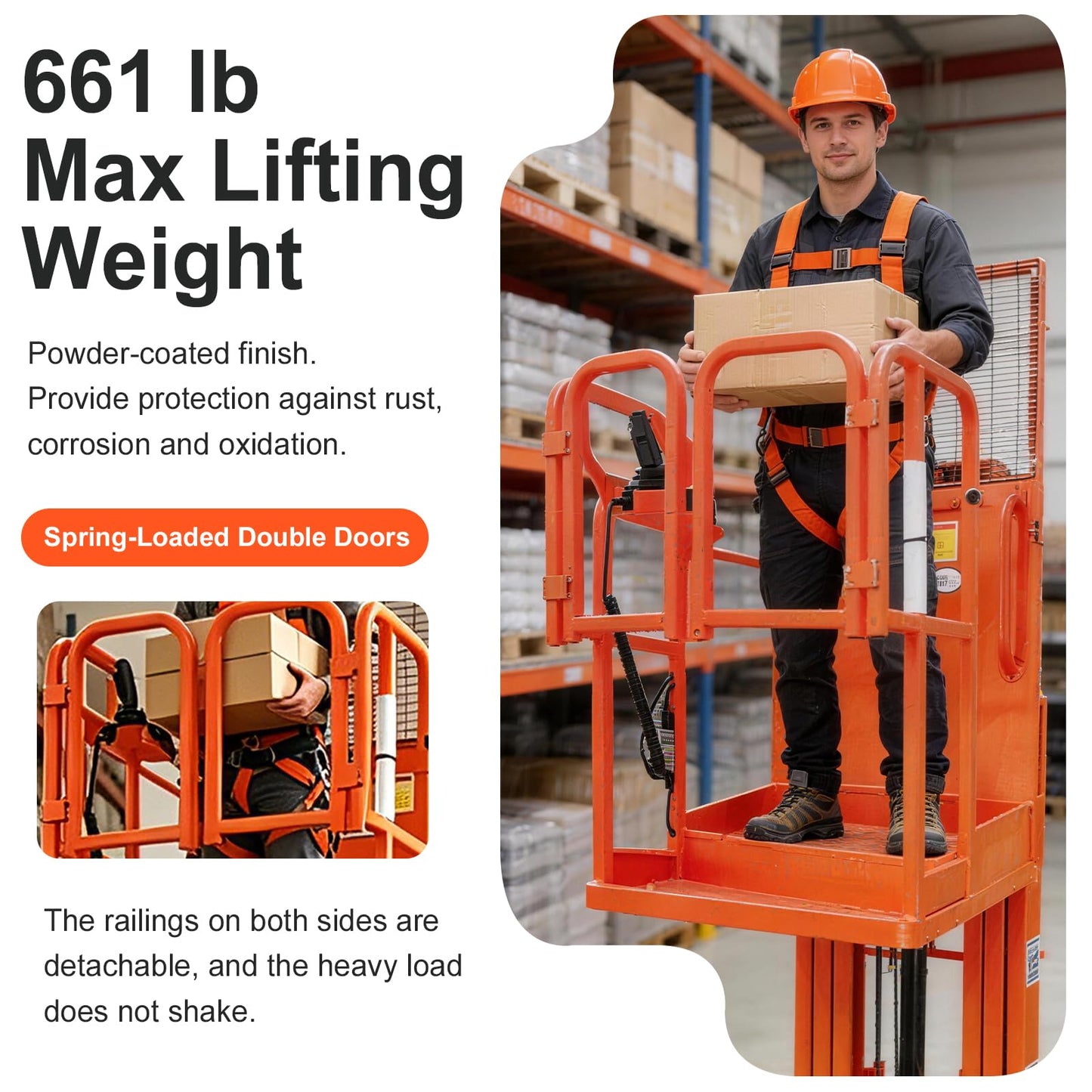 Fully Electric Self-Propelled Order Picker Lift Truck, 661 lbs Capacity, Drivable Stock Picker & Personnel Lift for Narrow Aisle Warehouse, Material Handling & SKU Picking (13.1FT Lifting Height)