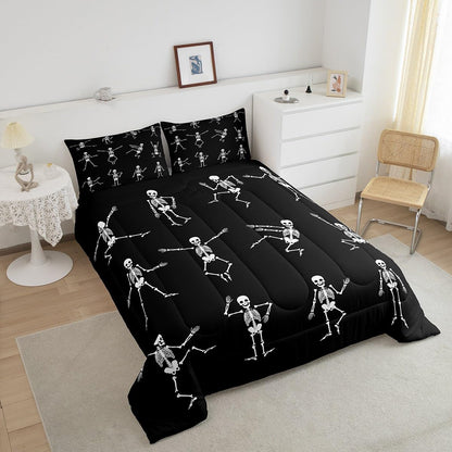 Erosebridal Sugar Skull Comforter Set Full Size Skeleton Bones Bedding Set for Kids Boys Girls Teens Adult Halloween Horror Theme Down Comforter Gothic Spooky Duvet Sets with 2 Pillow Cases
