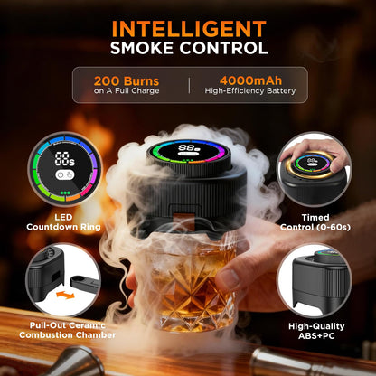 Electric Whiskey Smoker Kit with 0-60s Adjustable Timer, No Butane Needed, Cocktail Bourbon Drink Smoker Infuser Kit Smoke Whisky Set with 6 Wood Chips Flavors, Birthday Gifts for Men, Dad, Husband