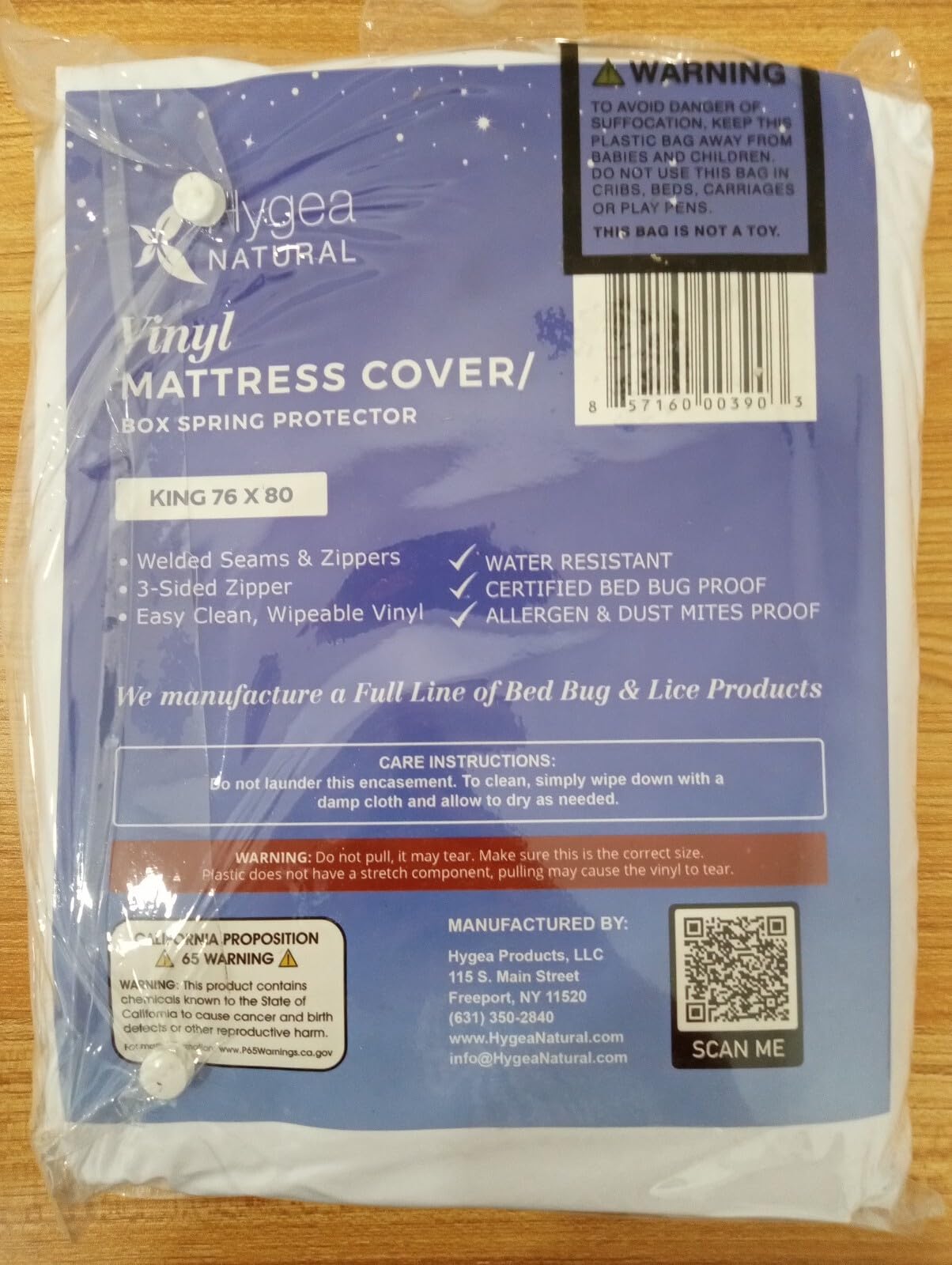 Hygea Natural Twin Size Tear-Free Heavy Duty Vinyl Box Spring and Mattress Cover - Waterproof, Anti-Bed Bug and Allergen-proof, Zippered Encasement - 39” x 75” x 9” Deep - Durable Protection