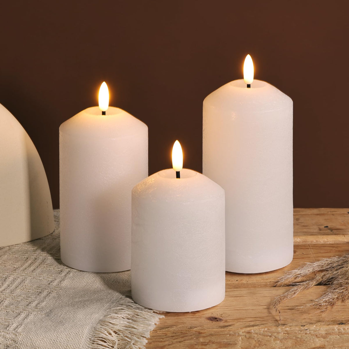 Girimax White Flameless Pillar Candles with Remote, Real Wax LED Candles Battery Powered Flickering Set of 3