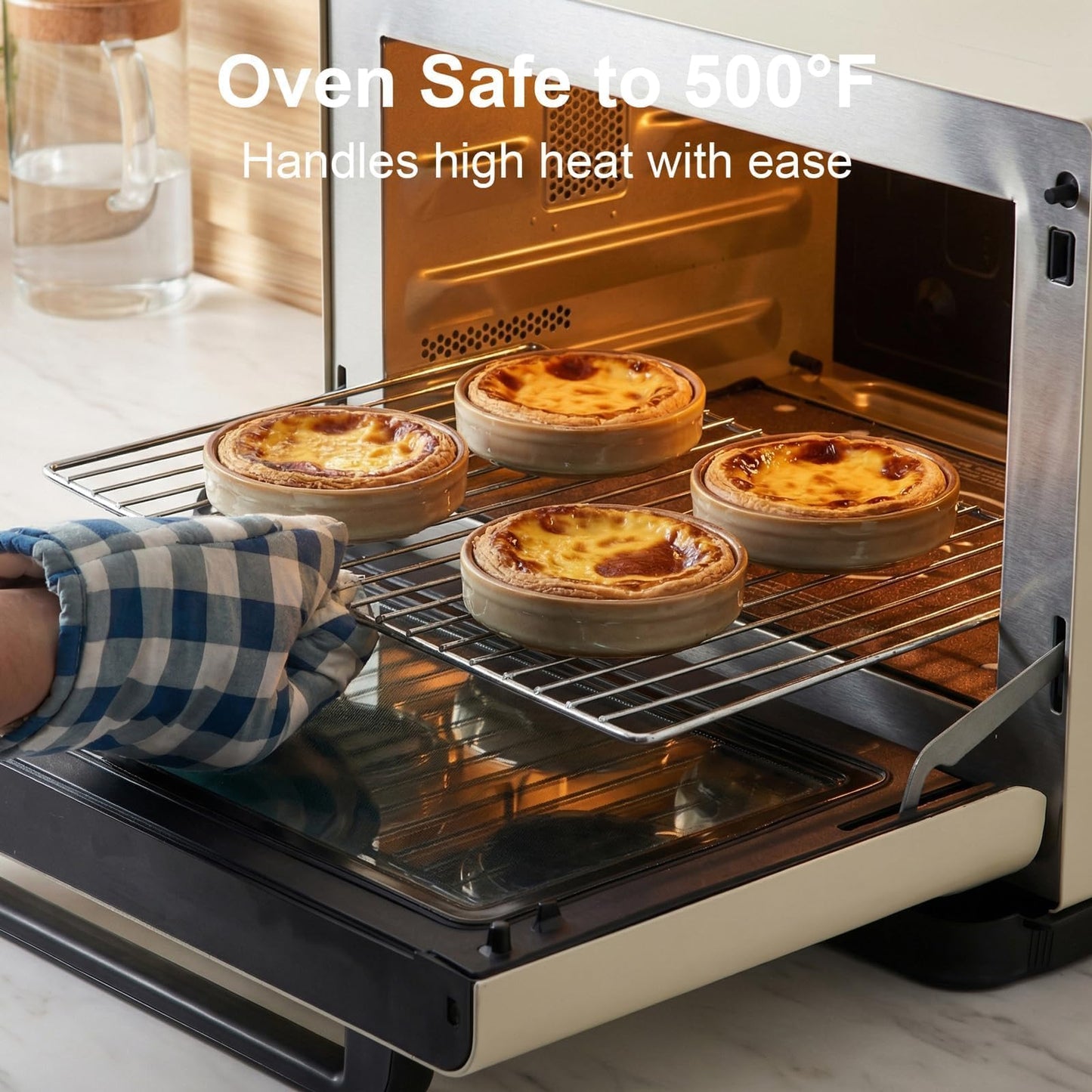 ONEMORE Ramekins Oven Safe Set of 6, 4 oz Creme Brulee Ramekins, Ceramic Ramekin Bowls for Souffle, Custard, Dipping Sauce, Dessert, Microwave Dishwasher Freezer Safe, 4.5 Inch - Beige