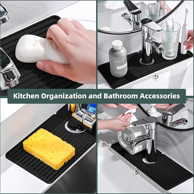 Faucet Mat for Kitchen Sink, Silicone Faucet Handle Drip Catcher Tray, Drying
