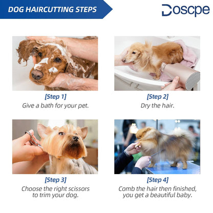 Doscpe 6 in 1 Professional Dog Grooming Scissors Set Pet Hair Cutting Shears Kit, Stainless Steel with Safe Rounded Tips for Dog Cat Other Animals, Right Left Handed