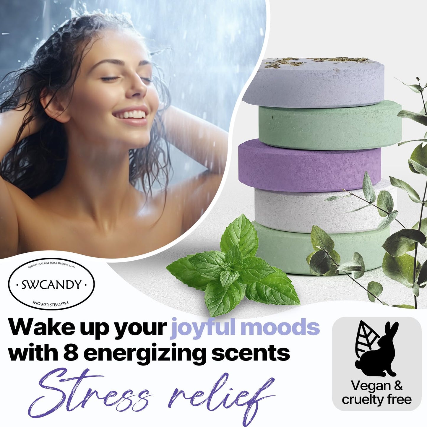 Shower Steamers Aromatherapy Birthday Gifts for Women - SWCANDY 8 Pcs Stocking Stuffers White Elephant Gifts for Adults Mom Men Teen Self Care with Natural Essential Oils Relaxation Home SPA Christmas